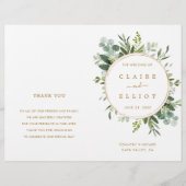 Botanisches Goldgrün Hochzeitsprogramm (Vorderseite)