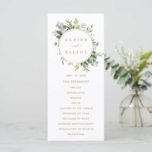Botanisches Goldgrün Hochzeitsprogramm Programm (Stehend Vorderseite)