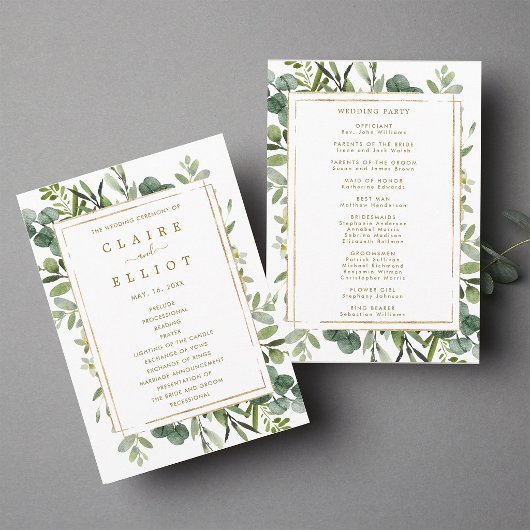 Botanisches Goldgrün Hochzeitsprogramm Programm