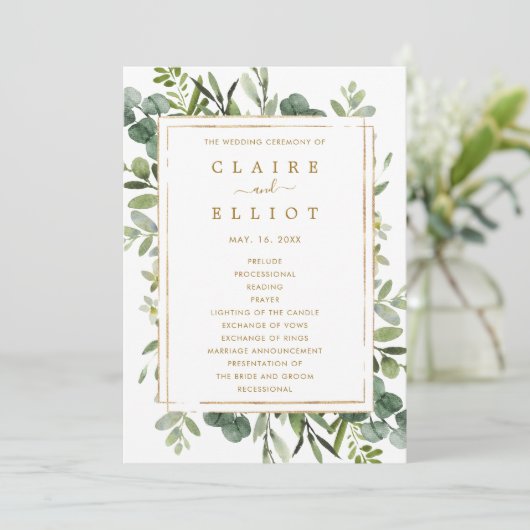 Botanisches Goldgrün Hochzeitsprogramm Programm (Stehend Vorderseite)