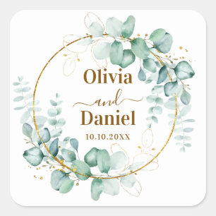 Botanisches Goldgrün - Personalisierte Save-the-Da Quadratischer Aufkleber