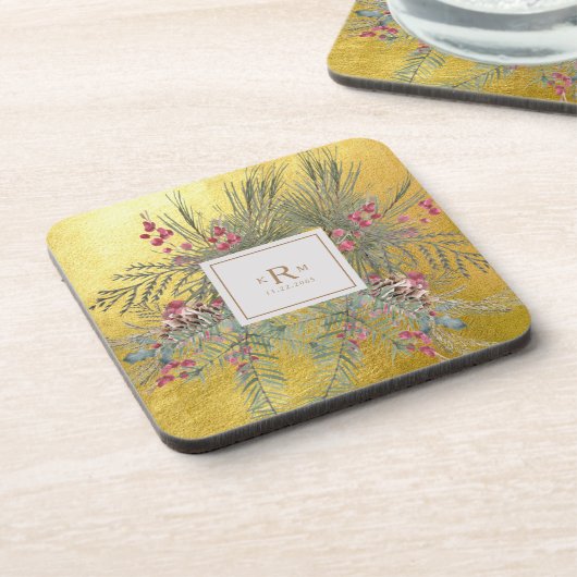 Botanisches Goldmonogramm Getränkeuntersetzer (Linke Seite)