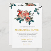 Botanisches Granatapfel Hochzeit von Gold Einladung (Vorne/Hinten)