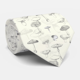 Botanisches Grau Weiß Wald Pilz Muster Krawatte