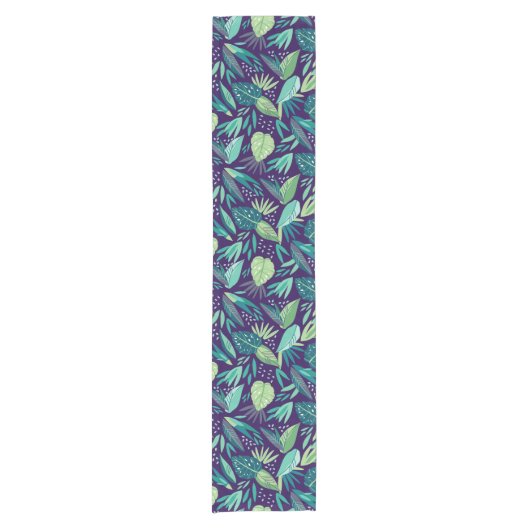 Botanisches Green & Lila Leafen Muster Kurzer Tischläufer (Vorderseite)