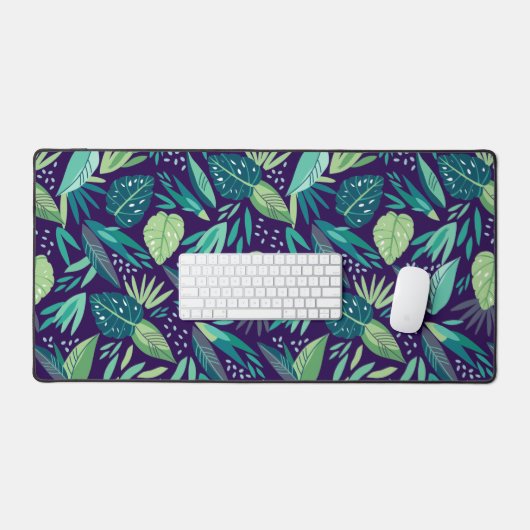 Botanisches Green & Lila Leafen Muster Schreibtischunterlage (Tastatur & Maus)