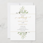 Botanisches Greenery Foto Gold Script Wedding Einladung (Vorderseite)