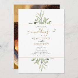 Botanisches Greenery Foto Gold Script Wedding Einladung