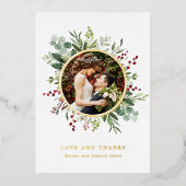 Botanisches Greenery Foto Vielen Dank Gold Foil Ca Folieneinladung (Vorderseite)