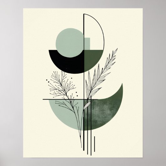 Botanisches Grün Abstrakt Geometrisch Poster (Vorne)