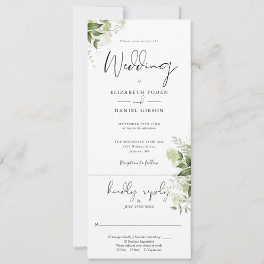 Botanisches Grün Blätter in einer Hochzeit Einladung (Vorderseite)