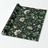 Botanisches Grün Blumen Cream Blumenmuster Geschenkpapier (Ungerollt)