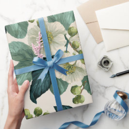 Botanisches Grün Blumen Creme Blumenmuster Geschenkpapier