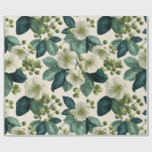 Botanisches Grün Blumen Creme Blumenmuster Geschenkpapier (Flach)