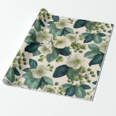 Botanisches Grün Blumen Creme Blumenmuster Geschenkpapier (Ungerollt)