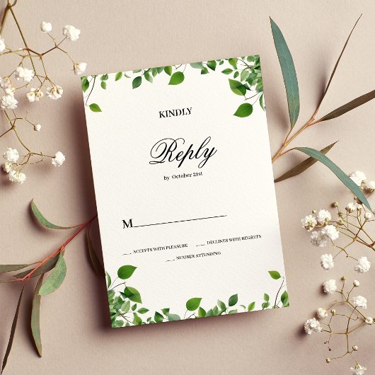Botanisches Grün, einfache Hochzeit RSVP Einladung
