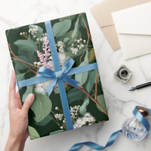 Botanisches Grün Eukalyptus Weiß Floralmuster