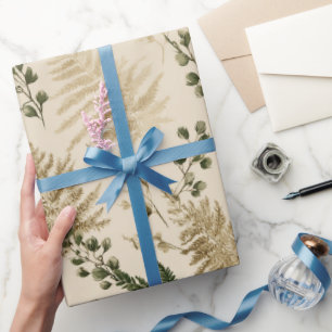 Botanisches Grün Farn Beige Blumenmuster Geschenkpapier