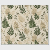 Botanisches Grün Farn Beige Blumenmuster Geschenkpapier (Flach)