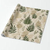 Botanisches Grün Farn Beige Blumenmuster Geschenkpapier (Ungerollt)
