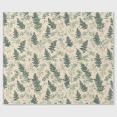 Botanisches Grün Farn Beiges Blumenmuster Geschenkpapier (Flach)