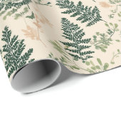 Botanisches Grün Farn Beiges Blumenmuster Geschenkpapier (Rolleneckpunkt)