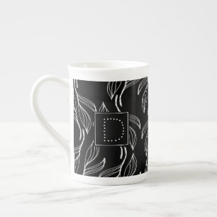Botanisches Grün Florales Schwarz-Weiß-Monogramm Porzellantasse