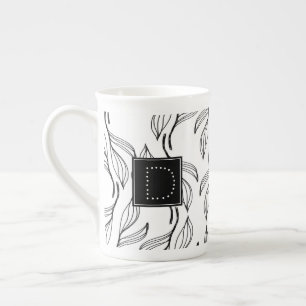 Botanisches Grün Florales Schwarz-Weiß-Monogramm Porzellantasse