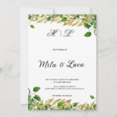 Botanisches Grün, goldenes Blattwerk Hochzeit Einladung (Vorderseite)