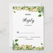 Botanisches Grün, goldenes Blattwerk Hochzeit RSVP Einladung (Vorderseite)