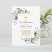 Botanisches Grün Heiliger Kommunion Sage Green Gol Einladung (Stehend Vorderseite)