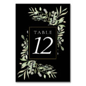 Botanisches Grün Hochzeitschwarze Tischnummern (Vorderseite)