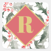 Botanisches Grün Monogram Weihnachten Quadratischer Aufkleber (Vorderseite)