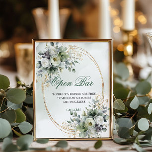Botanisches Grün Open Bar Schild Gold Laub