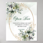 Botanisches Grün Open Bar Schild Gold Laub (Vorne)