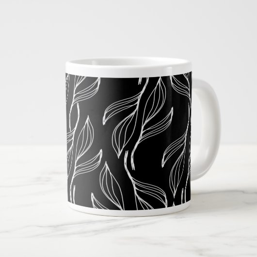 Botanisches Grün, Schwarz-Weiß-Monogramm Jumbo-Tasse (Vorderseite Rechts)