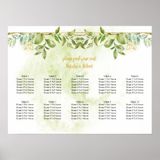 Botanisches Grün- und Goldkristall-Hochzeitplakat Poster