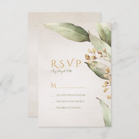 Botanisches Grün Vintag rustikale Hochzeit RSVP (Vorne/Hinten)