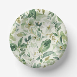 Botanisches Grün Wasserfarbe Florale Blätter Natur Pappteller