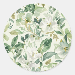 Botanisches Grün Wasserfarbe Florale Blätter Natur Runder Aufkleber