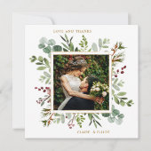 Botanisches Grün Weihnachten Hochzeit Foto Platz Dankeskarte (Vorderseite)