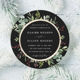 Botanisches Grün Weihnachten Hochzeit schwarzer Kr Einladung