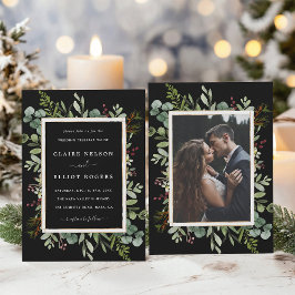 Botanisches Grün Weihnachten Schwarzes Hochzeitsse Einladung