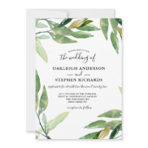 Botanisches Grünes Blätter Wasserfarbenhochzeit