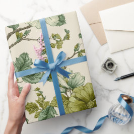 Botanisches grünes Blumen-Cream-Blumenmuster Geschenkpapier