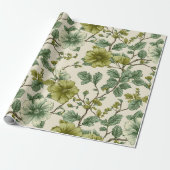 Botanisches grünes Blumen-Cream-Blumenmuster Geschenkpapier (Ungerollt)