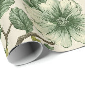 Botanisches grünes Blumen-Cream-Blumenmuster Geschenkpapier (Rolleneckpunkt)