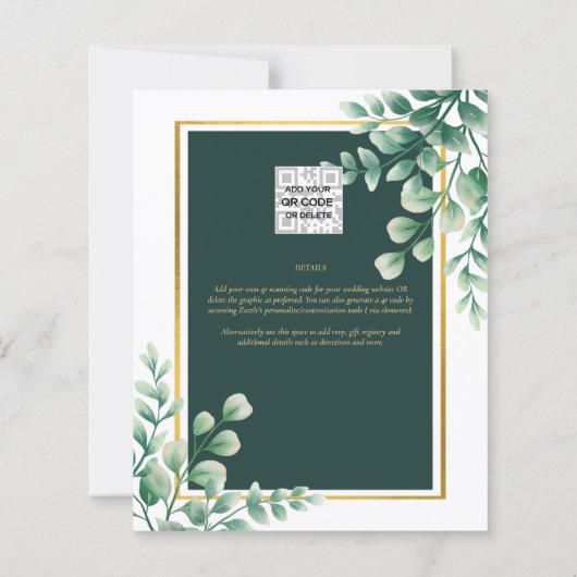 Botanisches Grünes Gold Einladung Emerald (Rückseite)