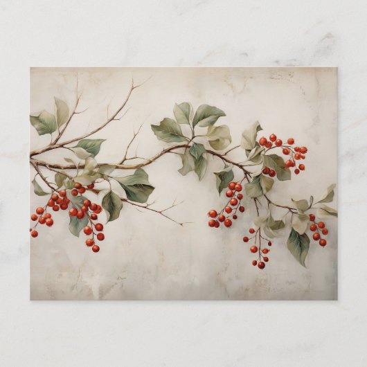 Botanisches Grünes Heiliges und Rotes Berries Postkarte (Vorderseite)