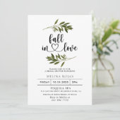 Botanisches Grünes Leaf Fall von Liebe Brautparty Einladung (Stehend Vorderseite)